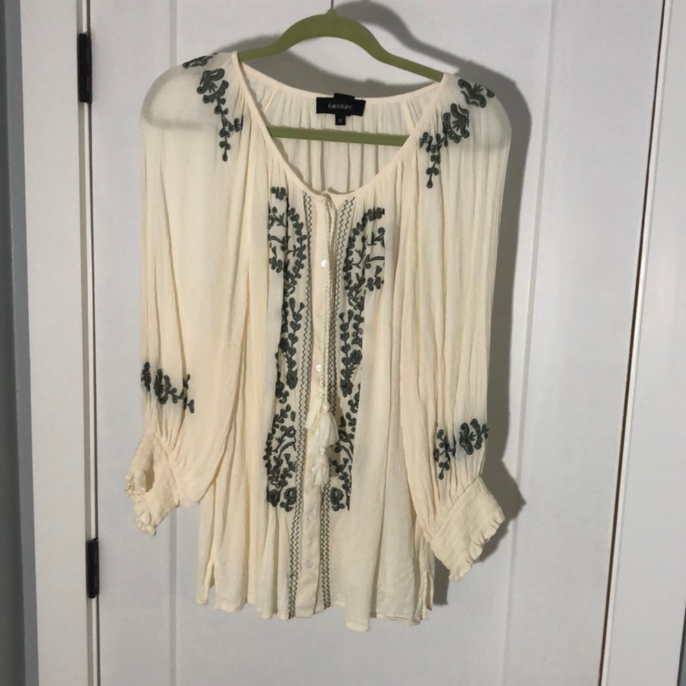 Karen Kane Embroidered Peasant Blouse Size 2X